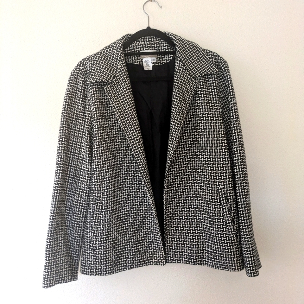 Coldwater Creek Classic Black and White Silk Boucle Blazer Women's size 10